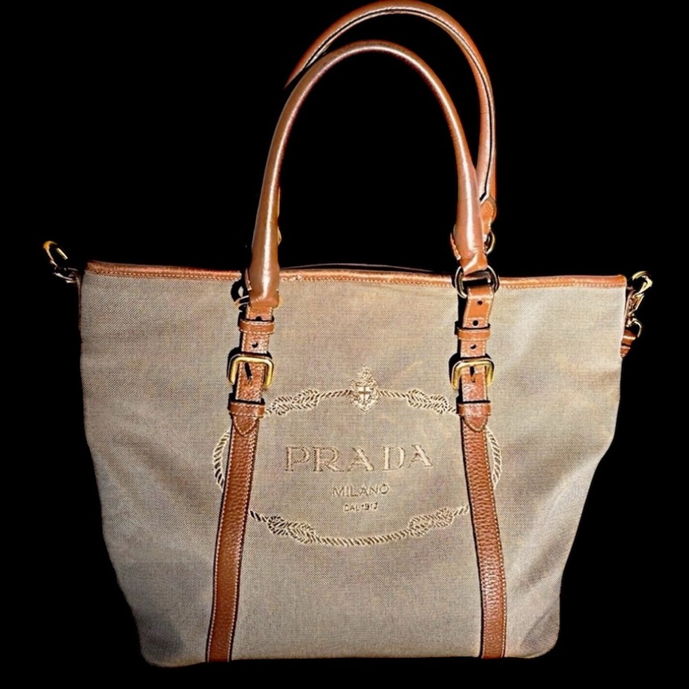 Prada Tan and Brown Tote with Elegant Leather Accents